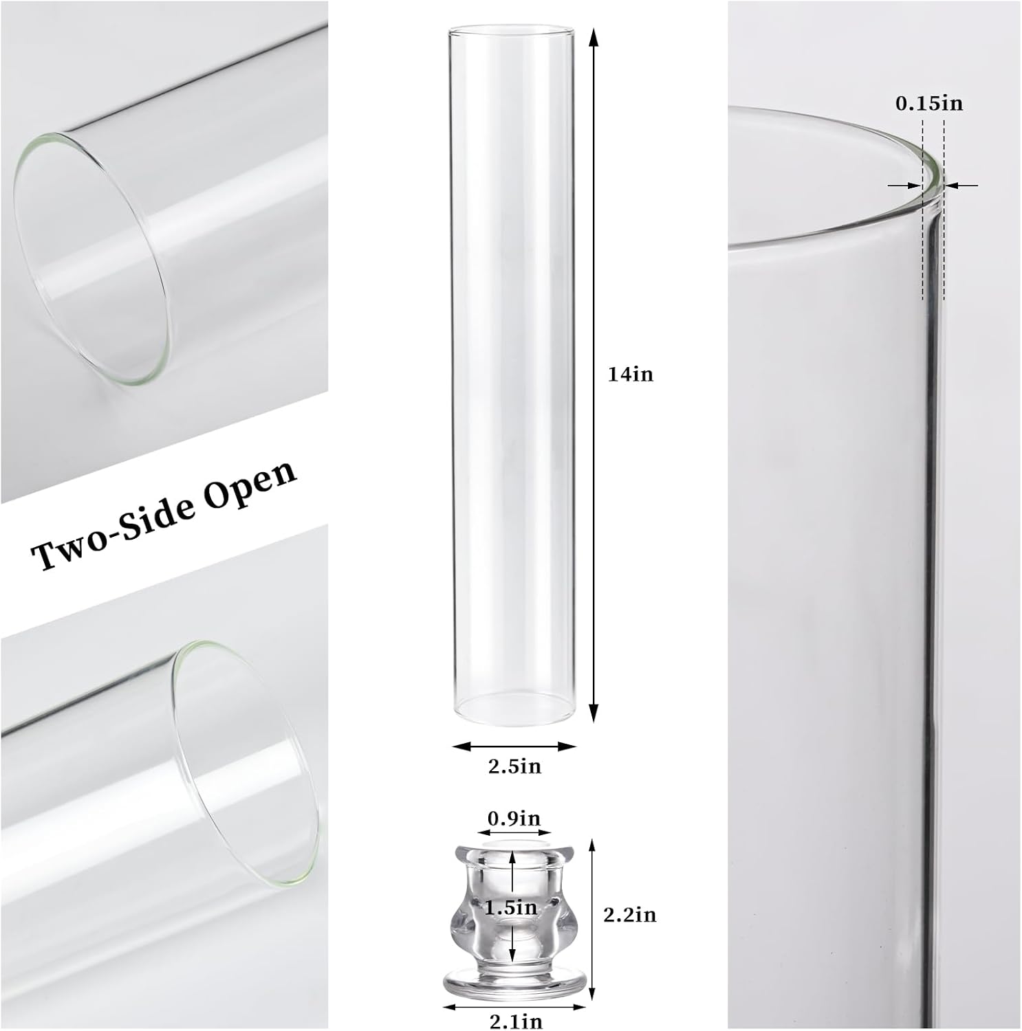 Volens Hurricane Glass Candle Holders- Set of 6 Candlestick Holders for Taper Candles with Windproof Cylinder Covers 14" Tall Clear Glass Chimney Cover for Wedding Table Centerpiece Home Decor