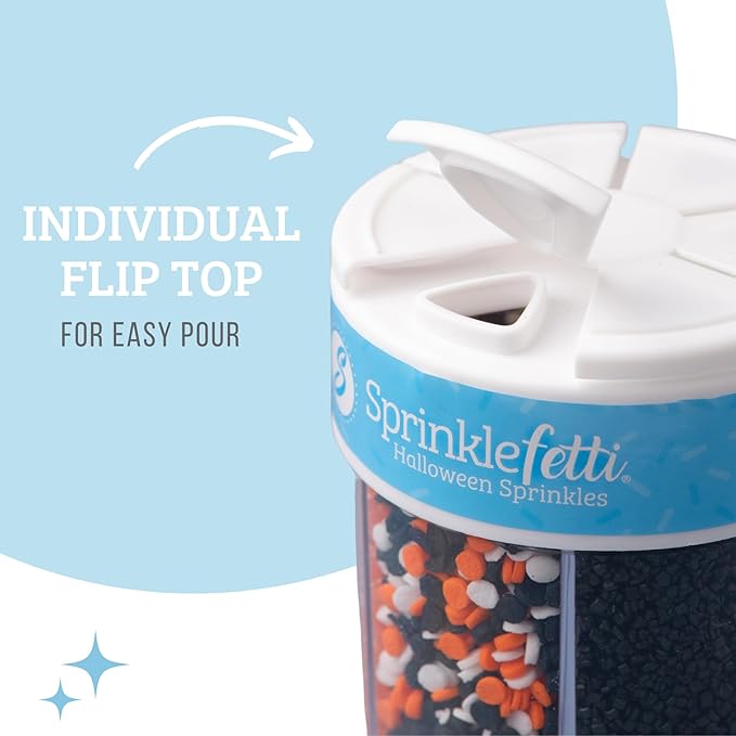 Sweets Indeed Halloween 6-Cell Sprinkle Jar – 6 Variety Sprinkle Compartments | Edible Cake Decorations for Cupcakes, Cookies, Cakes & Desserts | 6.45 oz