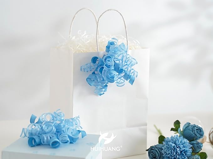 HUIHUANG Blue Bows for Gift Wrapping Baby Blue Gift Bows 5 inch x 8 Counts Self-Adhesive Curly Ribbon Bow for Presents, Paper Bag, Baby Shower Favors, Wrapping Accessories, Party Decor