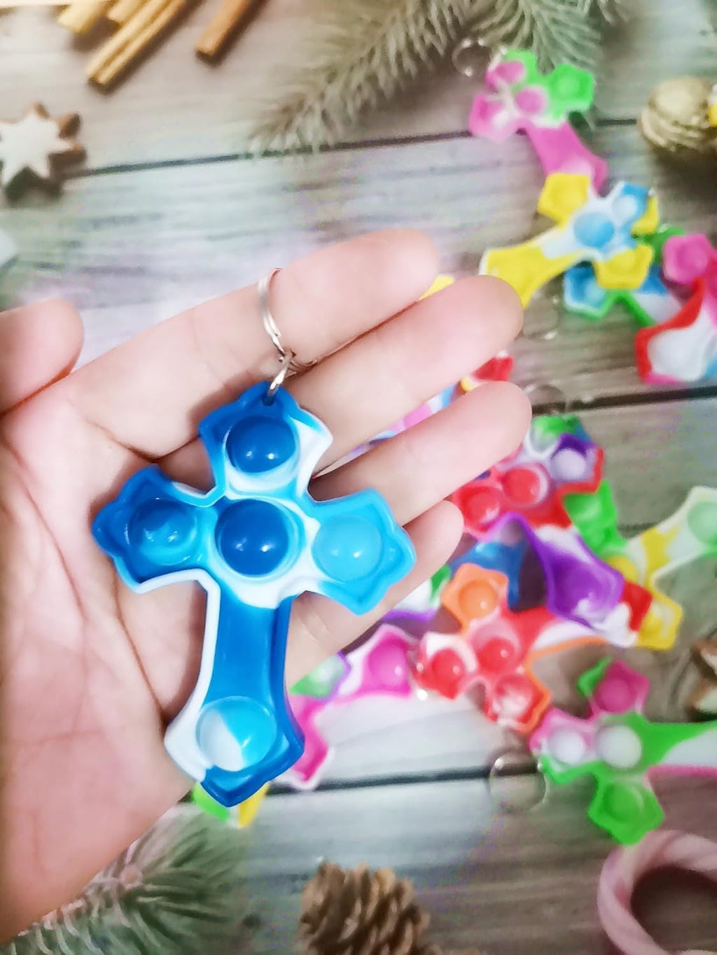 100 Packs Mini Backpack Pop Fidget Bubble Toys, Bulk Religion Cross Classroom Students Prizes Birthday Party Favors,Christian Worship Tool