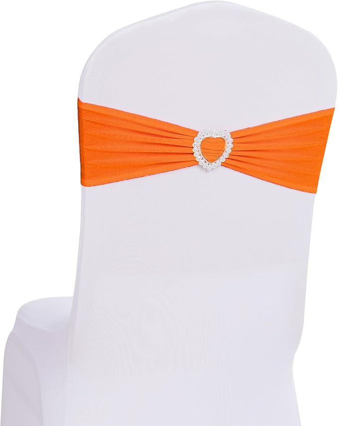 Howhic Pack of 60 Spandex Chair Sashes Bows Stretch Chair Cover Band with Buckle Slider Universal Elastic Chair Ties for Wedding Banquet Party Event Decoration (Orange)