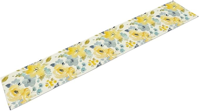 Watercolor Floral Table Runner, Seasonal Summer Yellow Flower Print Kitchen Dinning Table Runner for Indoor Outdoor Home Wedding Party Holiday, 13x120 Inch