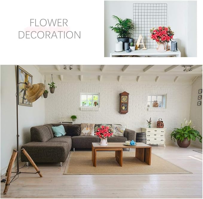 LESING Artificial Rose with Vase,Fake Silk Flowers Bouquets in Vase Table Centerpiece Arrangement for Kitchen Living Room(Red-1)