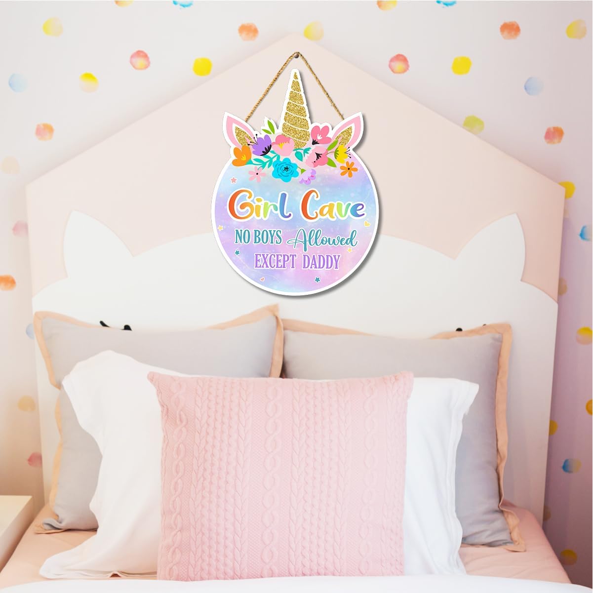 Unicorn Theme Room Decor,Girl Cave Wall Sign Decor,Pink Purple Rainbow Wall Art Decor for Girls,Unicorn Wood Hanging Sign for Baby Girls Bedroom Living Room