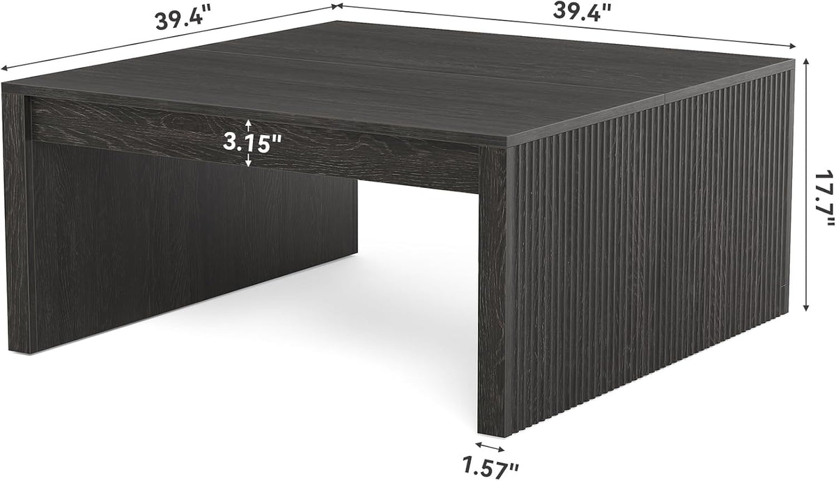 little tree 39.4" square fluted coffee table, mid-century, side view