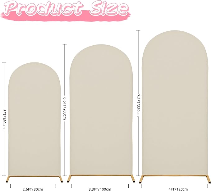 Wedding Arch Covers Arch Backdrop Cover Arch Stand Covers 7.2FT 6.6FT 6FT Set 3 Arch Cover Spandex Fabric Stretchy Backdrop for Wedding Birthday Party Decoration Baby Shower (Off-White)