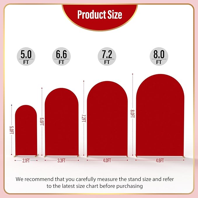 LEBENGURU Upgraded 7.2FT Wedding Arch Cover, Red Spandex Fitted Arch Backdrop Cover, Round Top Chiara Stand Covers for Birthday Party Baby Shower Banquet Balloon Décor