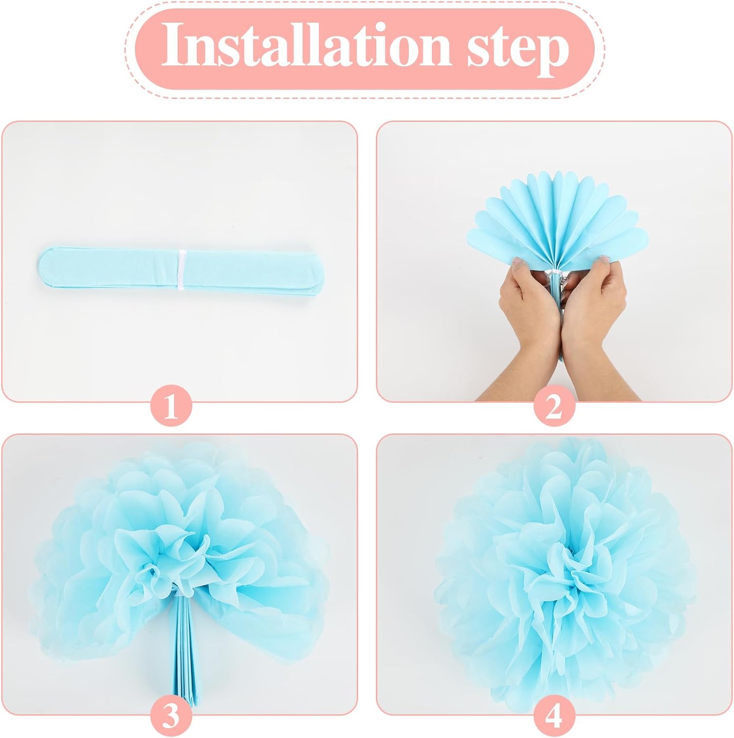 BestoFun 16Pcs Pastel Party Decorations - Pom Poms, Paper Flowers for Wedding, Birthday, Engagement Receptions, Bridal Shower