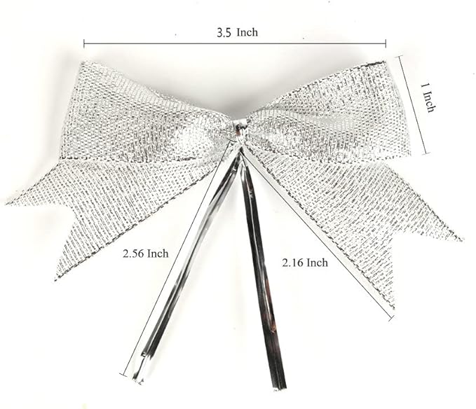 50pcs 3-1/2" Silver Twist Ties Metallic Silver Bows with Twist Tie Bows Fish Tail Cuttiog(Silver.)