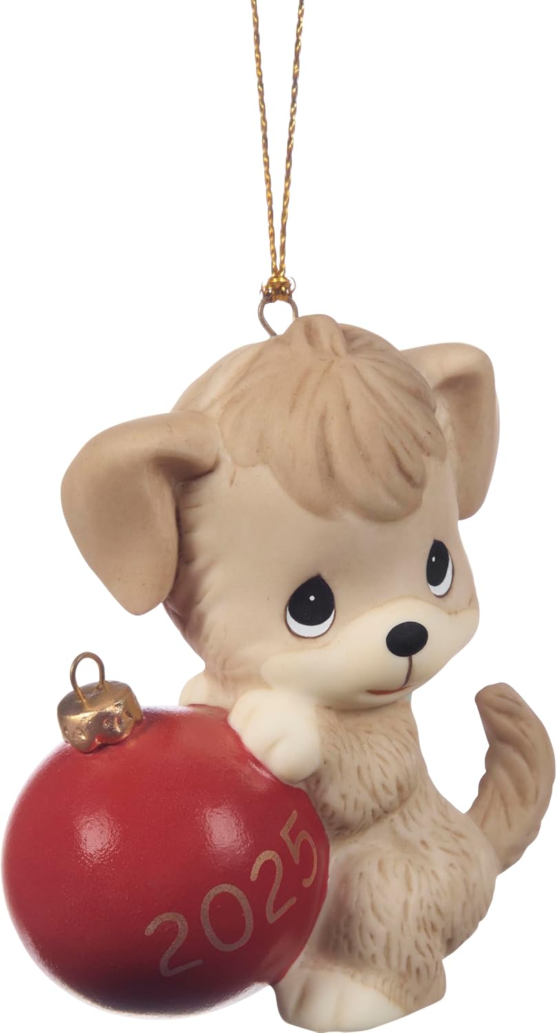 Precious Moments Howl-iday Cheer 2025 Dated Dog Ornament – Bisque Porcelain Christmas Keepsake – 251008