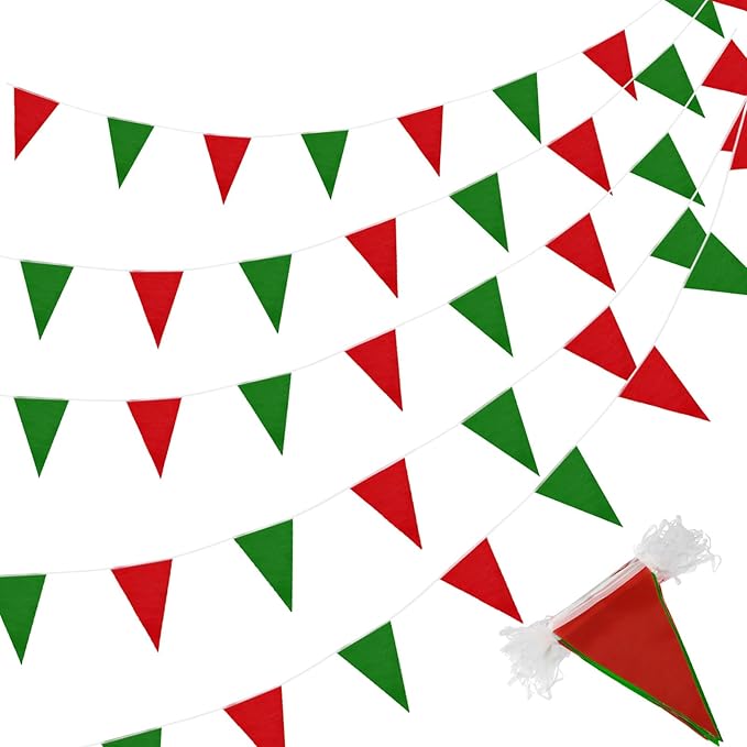 Tatuo 200 Feet Solid Pennant Banners Flags String Triangle Hanging DIY Bunting Flags Party Decorations for Grand Opening Party Banners for Kids Birthday, Shops (Red and Green)