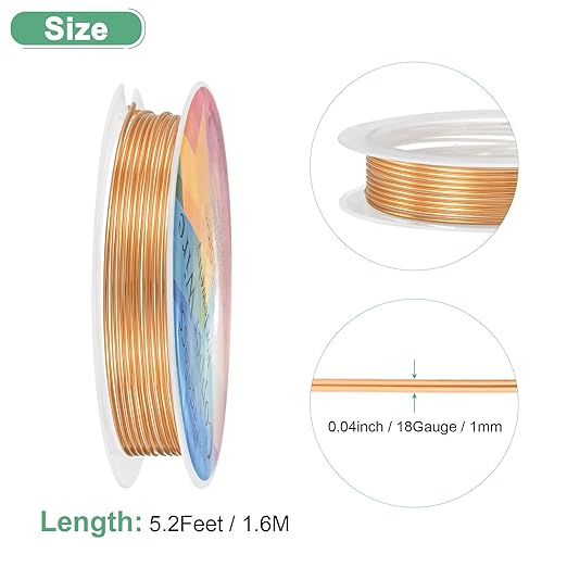 1 mm/18 Gauge Copper Wire for Jewelry Making, 5.2FT Copper Beading Craft Wire for Jewelry/Weaving/DIY Crafting/Planting, Color-Retaining [1.6M, Copper Tone]