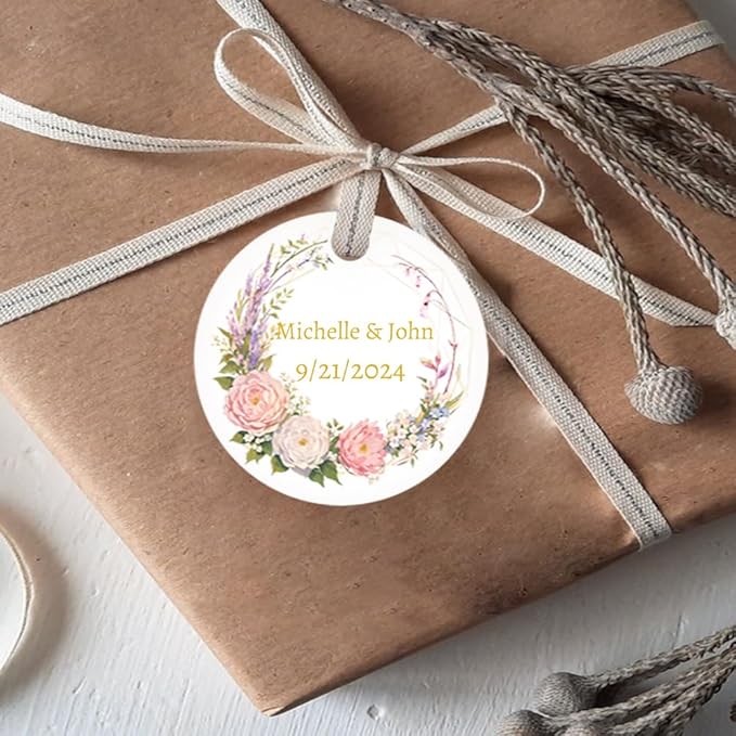 Custom Gift Tag, Personalized Favor Label, Kraft Wrapping Decoration, Wedding Supplies Birthday Party Craft, Thick Paper Hang Card with String (Flower Shape)