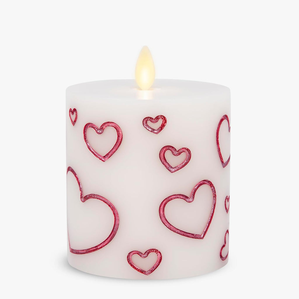 Luminara Debossed Hearts Pillar Candle Metallic Magenta - Patented Flickering Flameless Technology - Valentine's Day Collection - Remote Ready - 4.5"