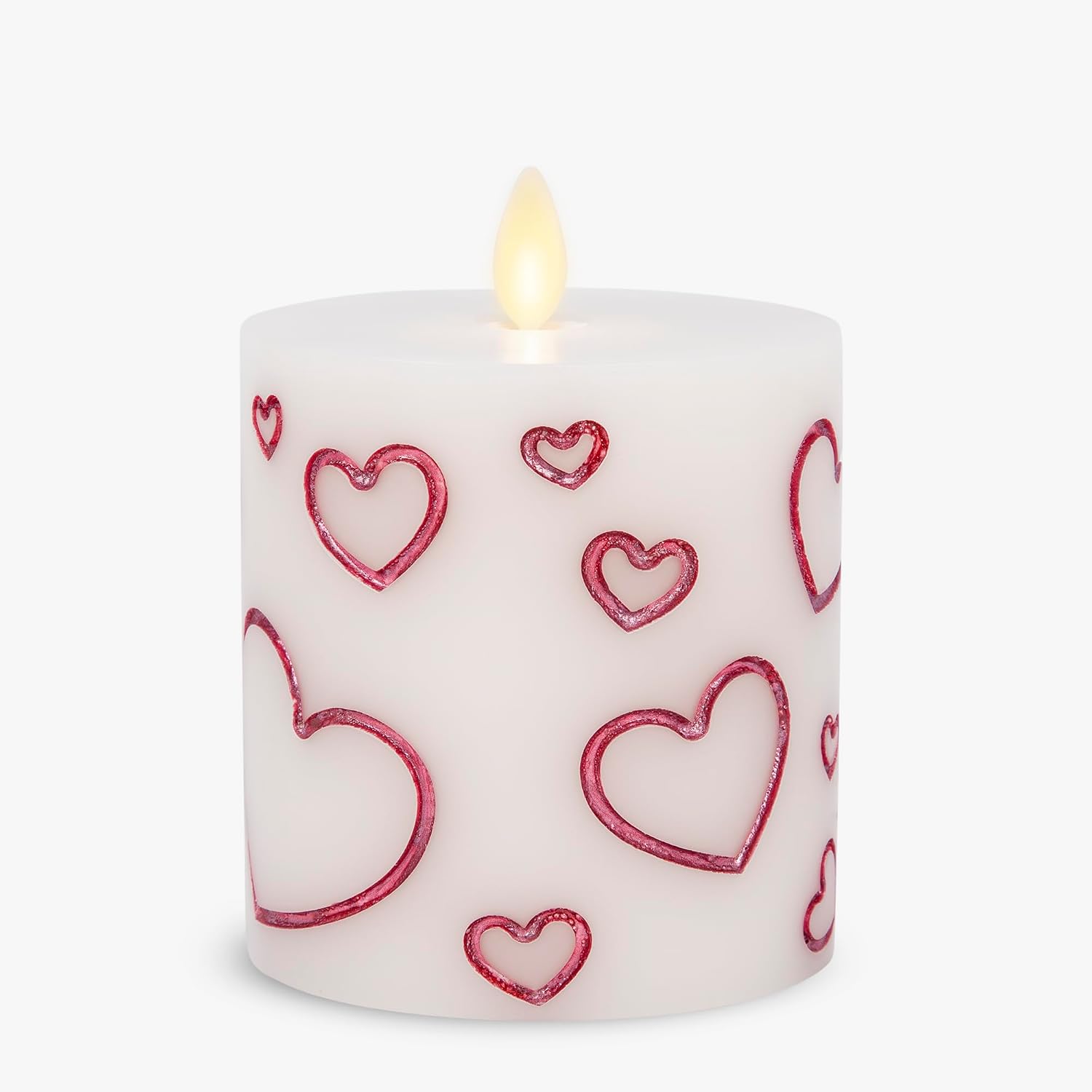 Luminara Debossed Hearts Pillar Candle Metallic Magenta - Patented Flickering Flameless Technology - Valentine's Day Collection - Remote Ready - 4.5"