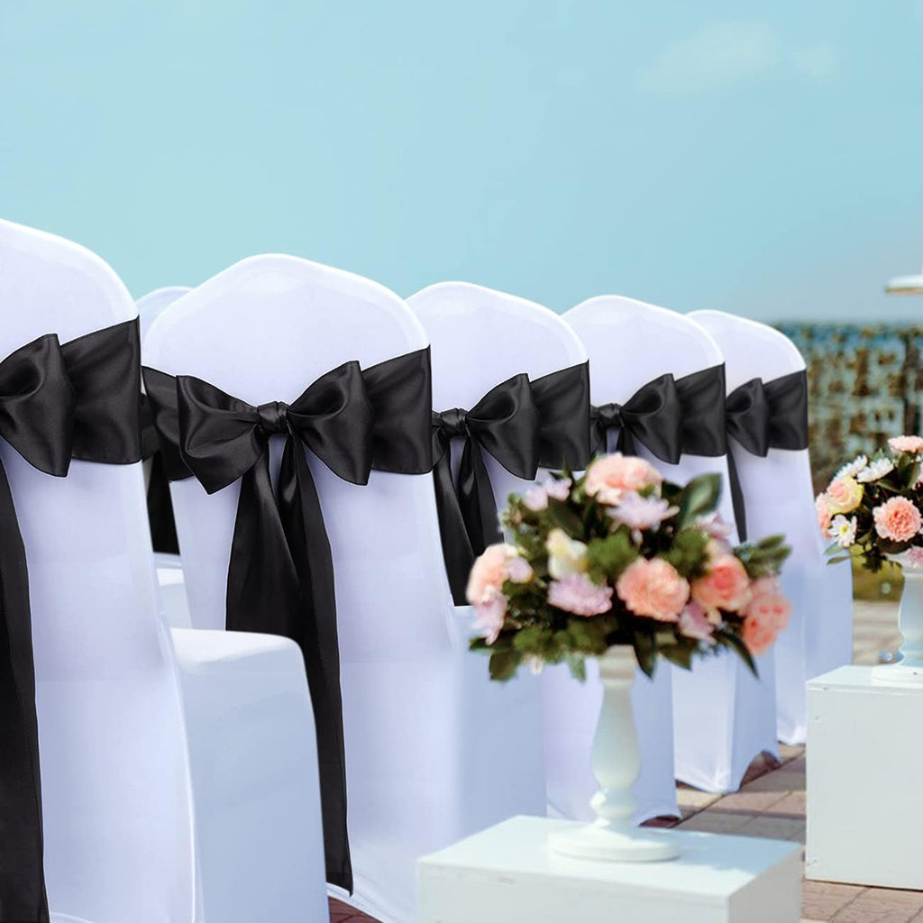Babenest Satin Chair Sashes Ties Upgraded 30 pcs Chair Ribbons Bows for Wedding Banquet Party Christmas Baby Shower Events Decoration (Black)