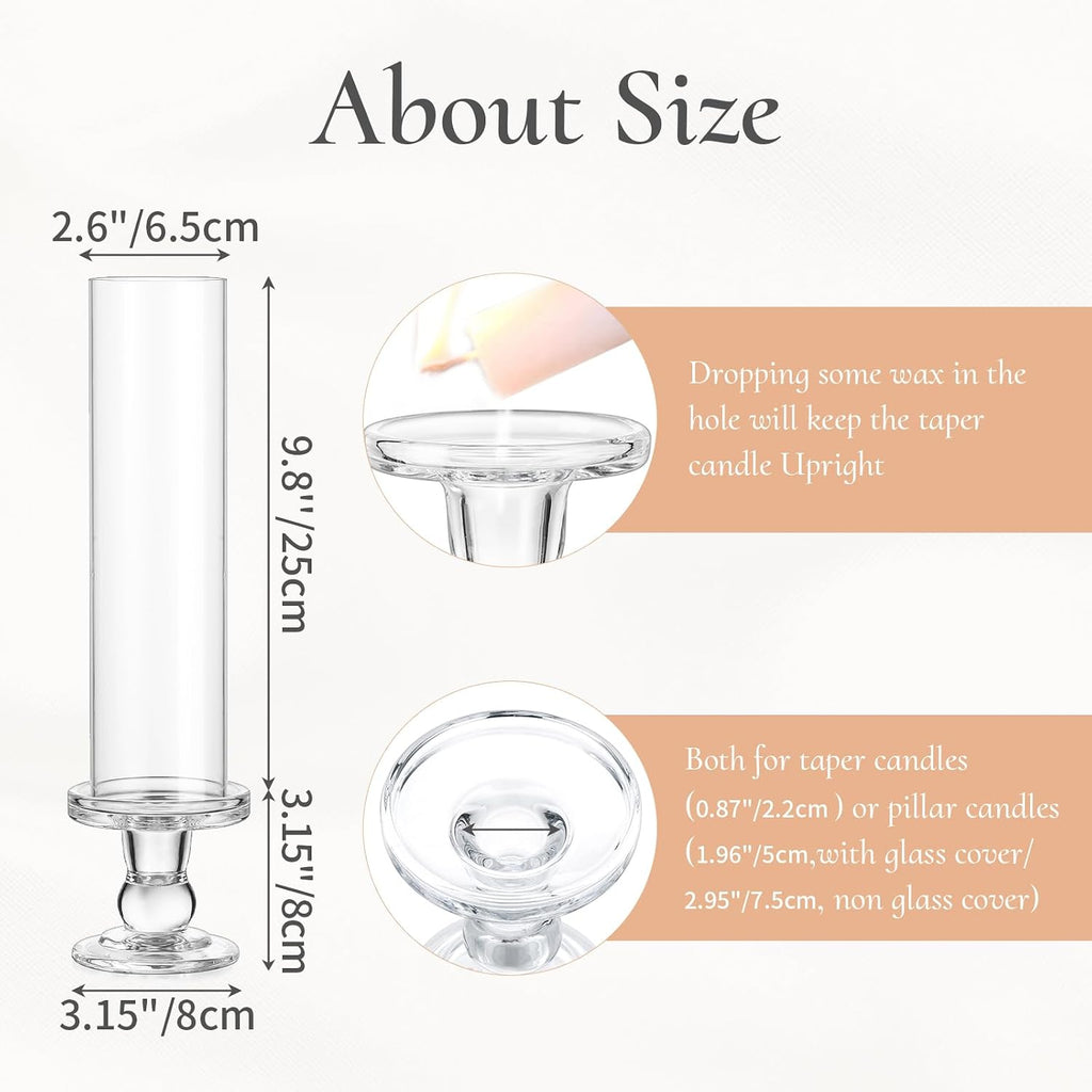 Hurricane Glass Taper Candle Holder: 2Pcs Tall Hurricane Candle Holder for Home Clear Tapered Candlestick Holders with Open Ended Glass Sleeve Candle Stick Holder for Table Centerpieces