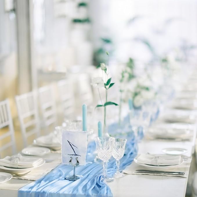 3 Pack Baby Blue Table Runner Boho Gauze Cheesecloth Table Runner 120 Inches Long Light Blue Cheese Cloth Runner for Wedding Bridal Baby Shower Birthday Party Easter Decor