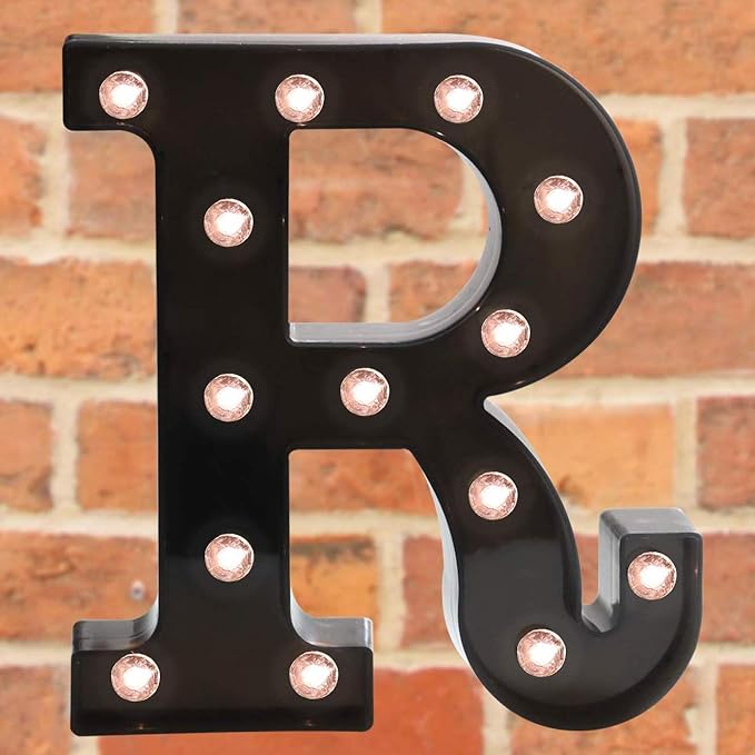 Decorative LED Illuminated Letter Marquee Sign - Alphabet Marquee Letters with Lights For Wedding Birthday Party Christmas Night Light Lamp Home Bar Decoration R, Black