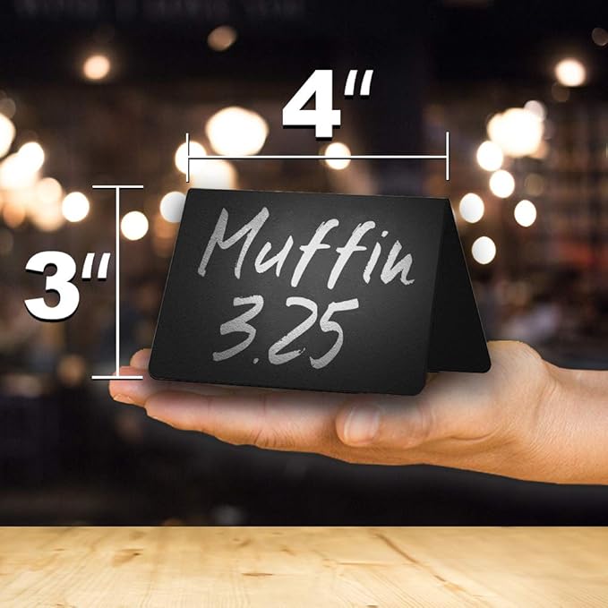30 Pack Chalkboard Table Tents 4x3 – Reusable Food Labels for Buffet, Bakery, Catering & Party Displays – Plastic Standing Chalkboard Tags & Tabletop Signs
