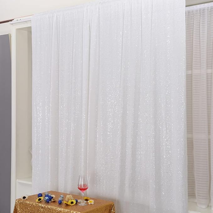 Poise3EHome White Sequin Backdrop Curtain,4 Panels 2FTx8FT Glitter Background for Party Birthday Party Baby Shower Wedding Christmas Thanksgiving Halloween Holiday Festival Decor