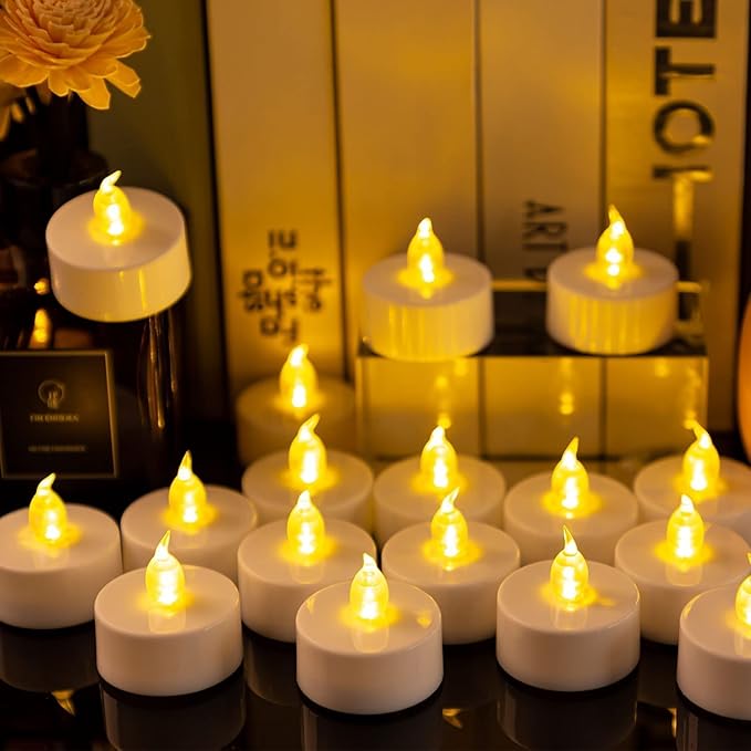 Nancia Tea Lights, 50PACK Flameless LED Tea Lights Candles, Flickering Warm Yellow, 200 Hours Battery-Powered Tea Light, Ideal Party, Wedding, Birthday, Gifts Home Decoration