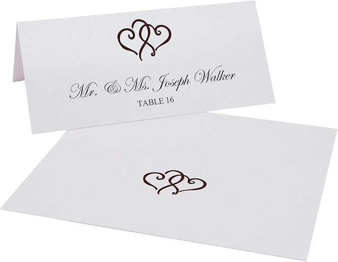 Linked Hearts Place Cards, Chocolate (Choose Color), Set of 150, Pre-cut and Scored - Wedding, Party, Dinner, and Special Events - Made in the USA