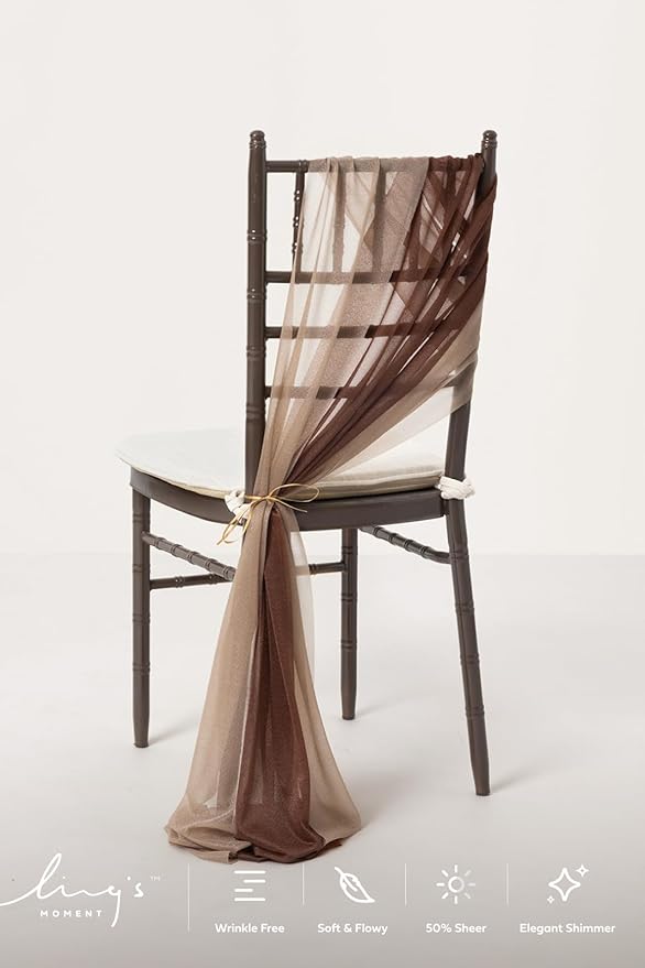 Ling's moment Wedding Chiffon Chair Sashes Cover Aisle Decorations Draping Fabric Wrinkle-Free with Tie 16 Pcs Cappuccino & Brown for Party Ceremony Reception Floral Arrangement Banquet Outdoor Decor