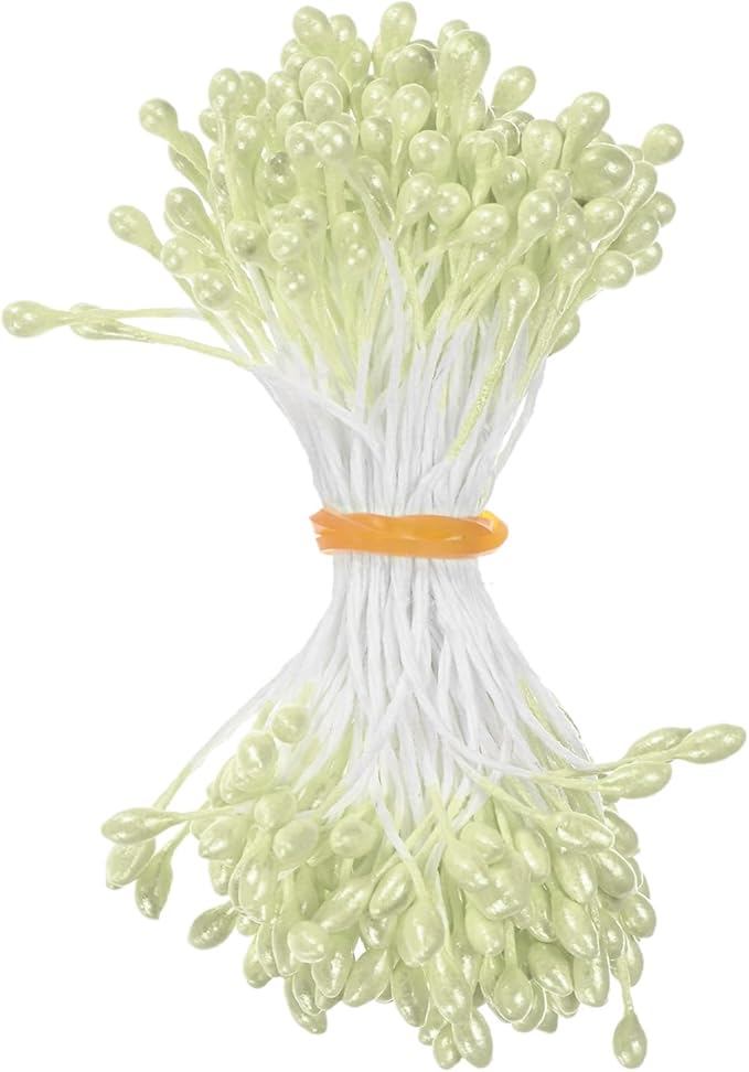 150-Pack Flower Stamens for Crafts, 5mm Double Heads Artificial Pearl Floral Pistil Mini Flower Pollens Stamens for DIY Making/Wedding/Scrapbook Decoration [Light Yellow]