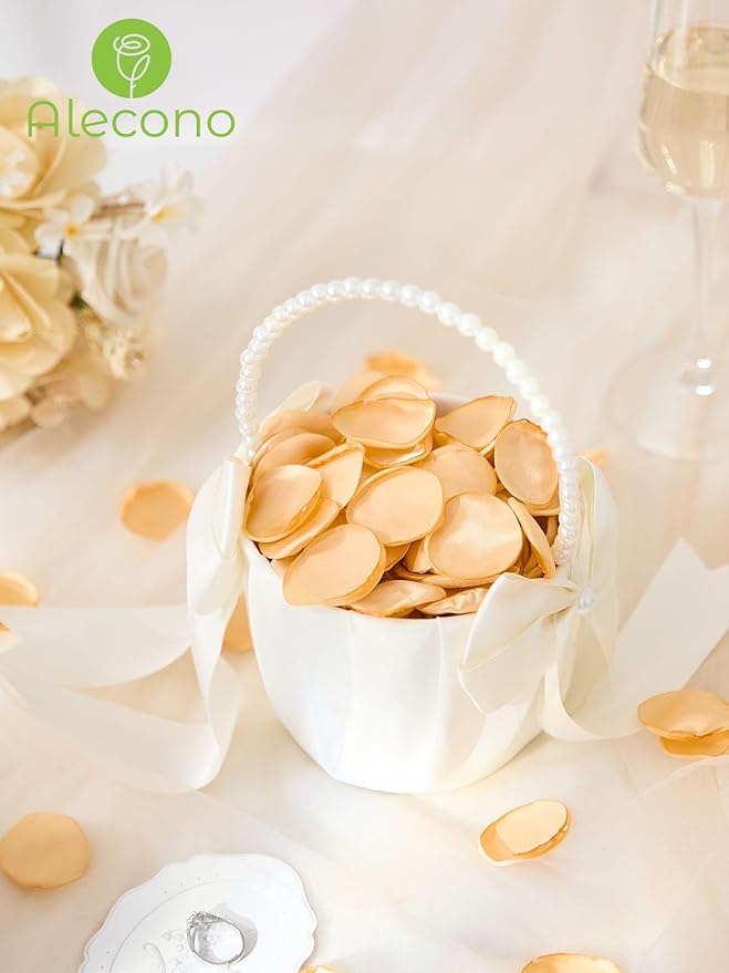 Alecono 𝟲𝟬𝟬𝙋𝙘𝙨 Silk Rose Petals, Fake Champagne Golden Petals for Wedding Proposal Flower Girl Basket, Flower Petals to Throw at Wedding Birthday Party Decoration
