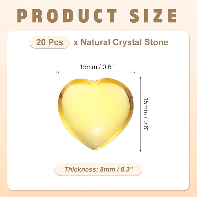 PATIKIL 20 Pcs Natural Heart Shaped Crystal Stone, 0.6 Inch Mini Polished Love Gemstone Crystal, Pocket Rock Engraved Worry Stones for Women Gifts Meditation, Clear Yellow
