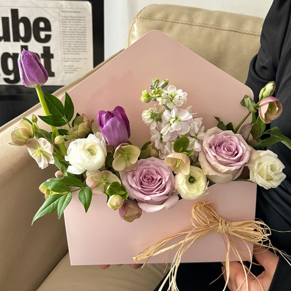BBJ WRAPS Envelope Flower Boxes for Arrangements Solid Color Korean Floral Box Cardboard Floral Envelope Box Florist Supply, 8.7 x 1.6 x 10.6 Inch - 5 Counts