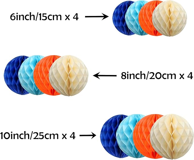 ZOOYOO 12Pcs 6" 10" Honeycomb Balls Decorations Hanging Tissue Paper Pom Poms for Graduation,Birthday,Theme Party Decor (Blue Orange)