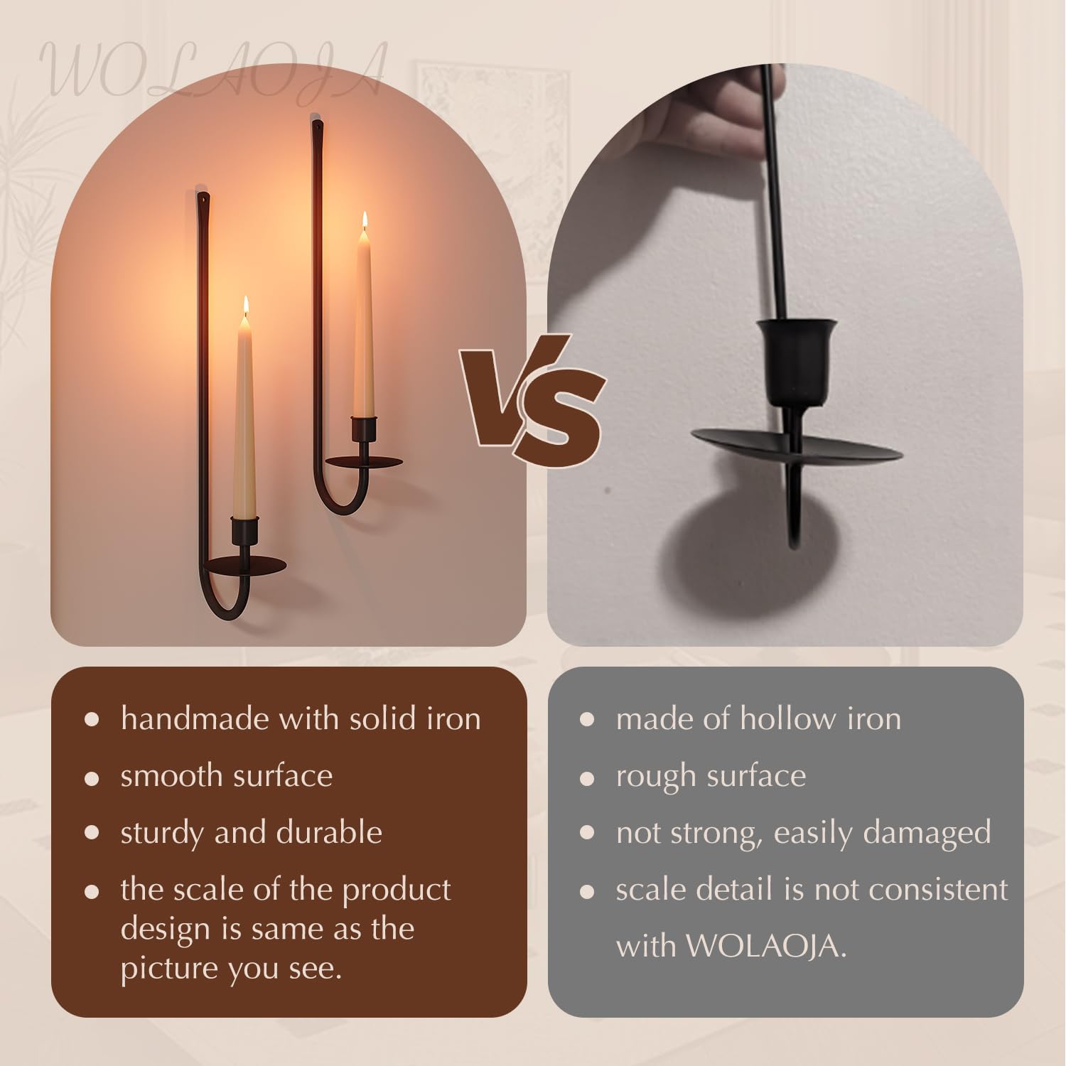 Metal Wall Candle Sconce Holder Set of 2 Wall Mount Candle Holder Pillar Holder Black Modern Wall Candle Sconces Hanging for Living Room Farmhouse Fireplace Wedding