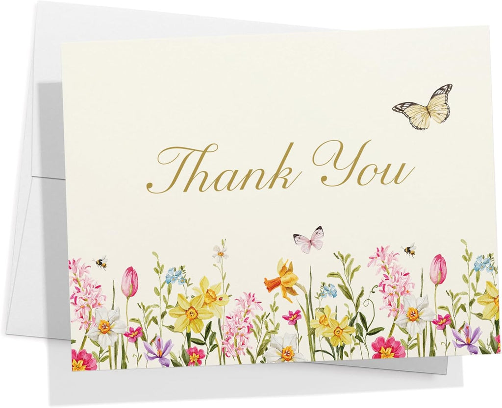Twigs Paper Spring Florals Thank You Cards, 12 Blank Note Cards