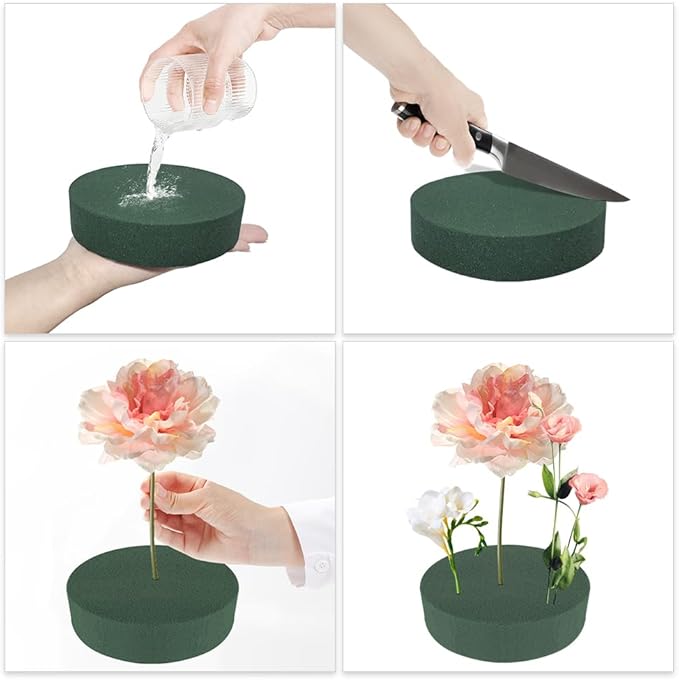 6 Pcs Round Floral Foam Blocks Each (4.5” X 1.5”) Green Wet & Dry Flower Foam for Fresh & Artificial Flower Arrangements, DIY Crafts, Arts, Weddings, Birthdays and Garden Decorations (Size: 4.5 Inch)