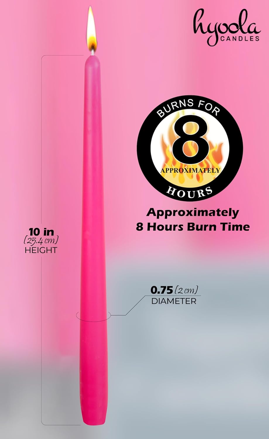 Hyoola Tall Taper Candles - 10 Inch Hot Pink Fuchsia Unscented Dripless Taper Candles - 8 Hour Burn Time - 4 Pack