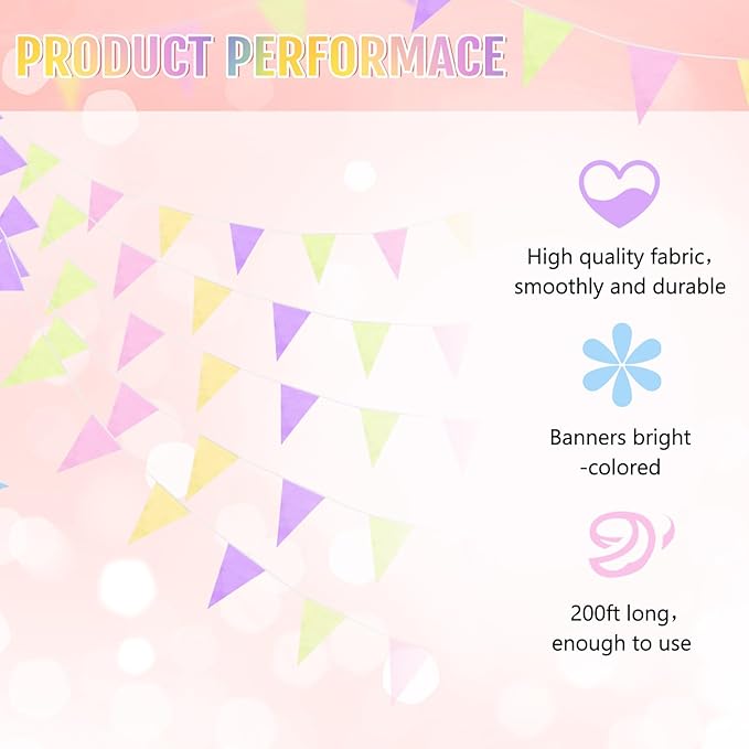 Tatuo 200 Feet Solid Pennant Banners Flags String Triangle Hanging DIY Bunting Flags Party Decorations for Grand Opening Party Banners for Kids Birthday, Shops (Pastel Color)
