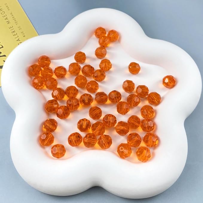 400 PCS 4mm Crystal Glass Beads Round Multiple Faceted Loose Spacer Glass Beads for DIY Handcrafte Bracelet Necklace Earring Jewelry Making(Tangerine)