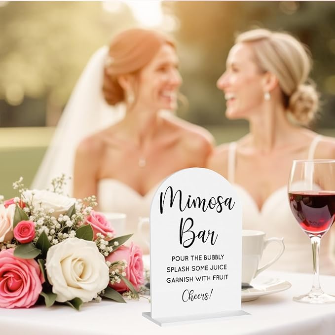 Wedding Mimosa Bar Supplies, Bridal Shower Sign White Acrylic Table Sign for Marriage Parties Anniversaries Reception Cafe Hotel Party Bar Business Event
