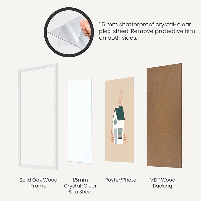 Opposite Wall - 16x20 in - White Solid Oak Wood Picture Frame - Lightweight, Versatile & Shatterproof - Wall Hanging Poster or Photo Frame - Wall Decor for Office, Gallery & Home - 2 Pack