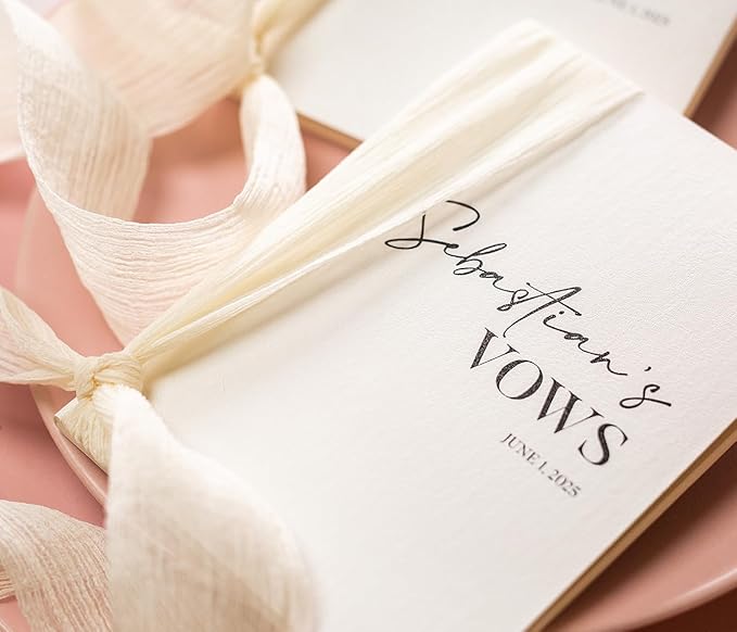 Modern Album Designs Set of Custom Slim White Vow Books w/Ribbon (Set of 2) - 5.625 x 4 Minimalist Pocket Sized Romantic Wedding Ceremony Vow Renewal Speech Notebook Journal