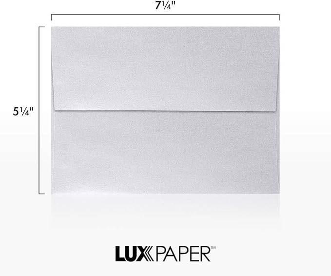 LUXPaper A7 Invitation Envelopes | Peel & Press | 5 1/4" x 7 1/4" | Silver Metallic | 80lb. Text | 50 Qty