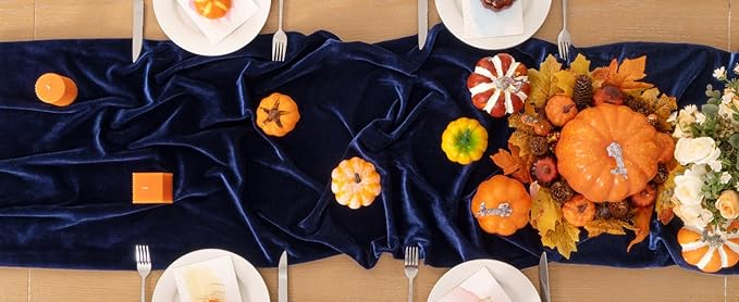 Navy Blue Velvet Table Runner 3 Pack Fall Thanksgiving Navy Table Runners 20 x 120 Inch Luxurious Velvet Fabric Friendsgiving Table Decorations for Christmas Dinner Wedding Bridal Baby Shower
