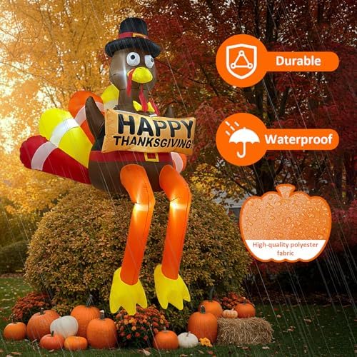8ft led lighted thanksgiving fall inflatables turkey outdoor, side view