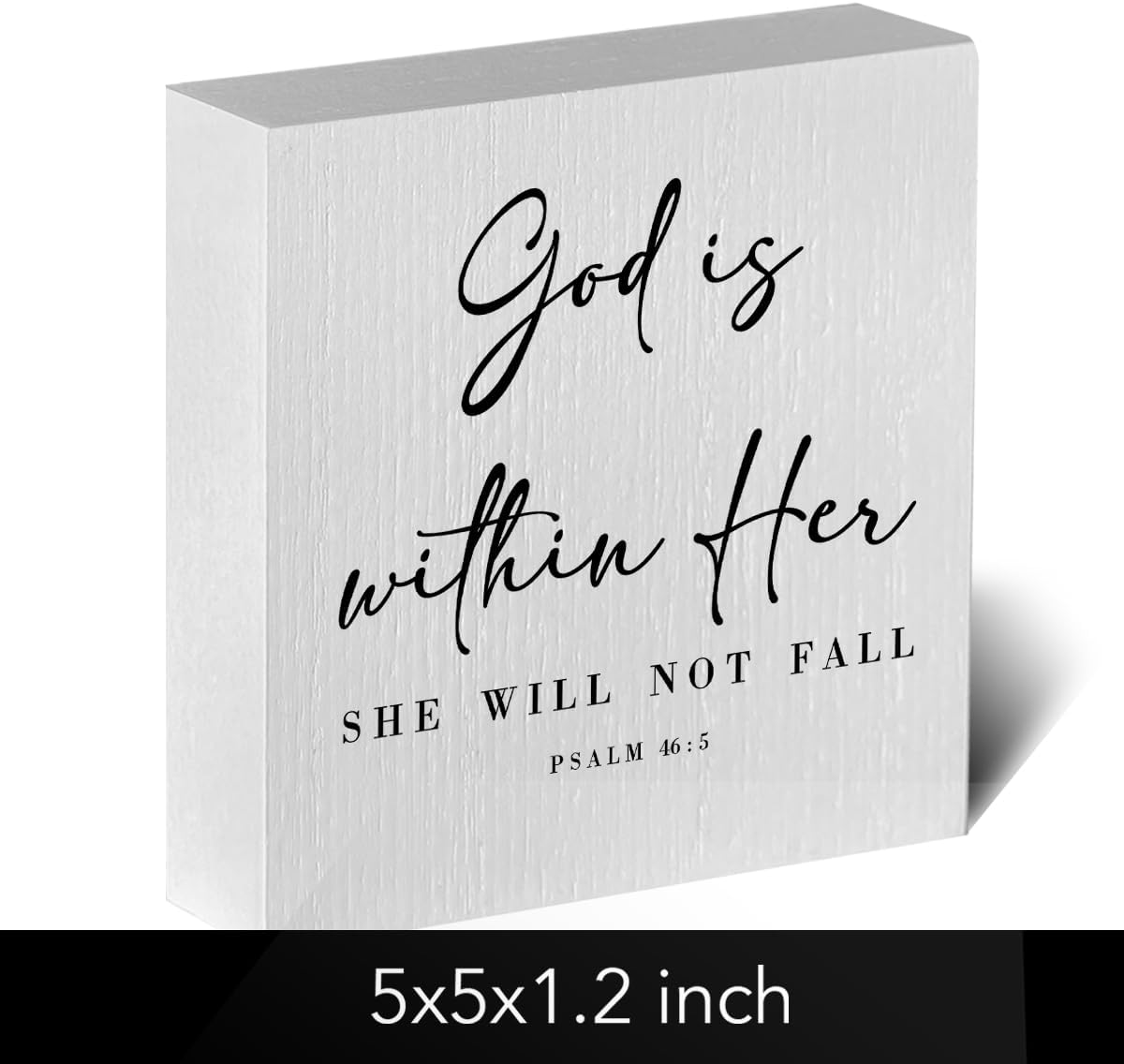 God Is Within Her Bible Verse Artwork Wooden Box Sign Rustic Farmhouse Style Psalm 46:5 Christian Wood Block Plaque 5 X 5 Inches Home Office Desk Sign Decor for Gifts