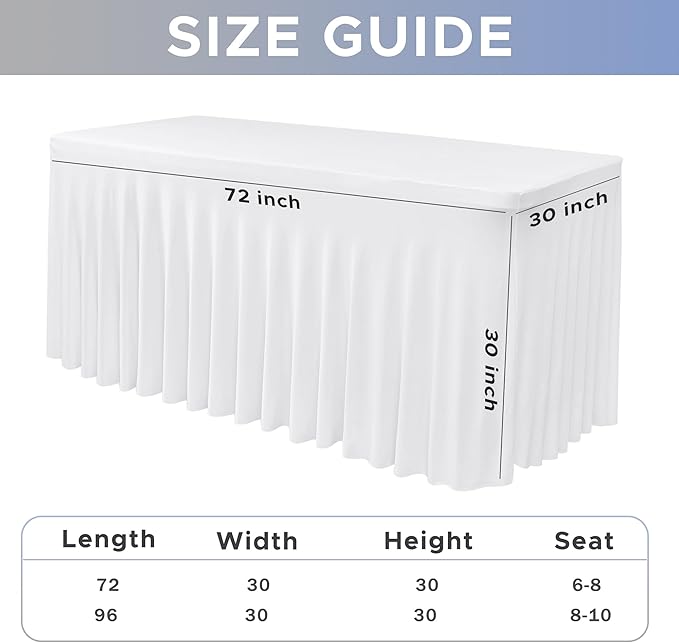 Nasitos White Table Skirt for 6 Foot Rectangle Tables, 4 Pack - 72 x 30 Inch - Stretch Spandex Fitted Table Clothes, Fabric Table Covers Cocktail Tablecloths for Party, Banquet, Birthday