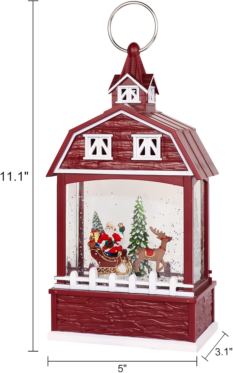 Christmas Music Snow Globe Lantern with 6 Hour Timer, USB Powered Battery Operated Lighted Water Singing Snow Globe Holiday Women Children Gift(Santa, 5 x 3.1 x 11.1 Inches)