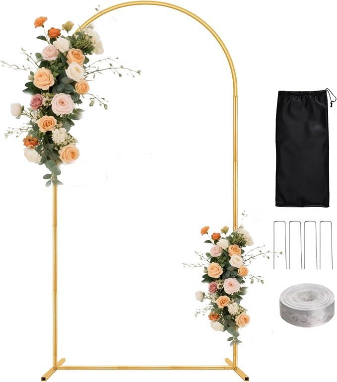 7.2FT Arch Backdrop Stand for Parties, Metal Balloon Arch kit Stand, Gold Wedding Arch Stand Frame for Gender Reveal Ceremony Birthday Anniversary Bridal Graduation Party Event Decoration