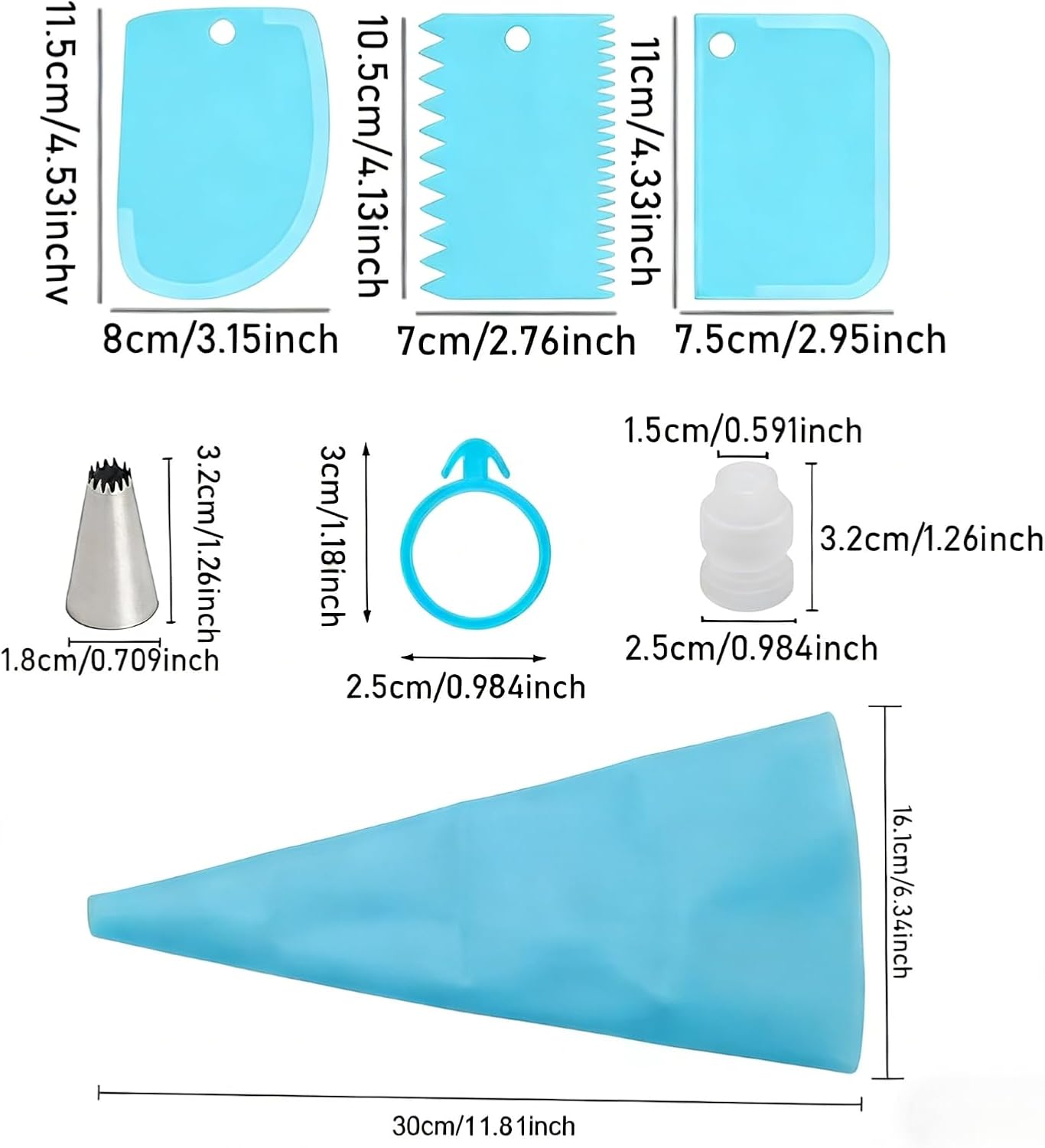 21pcs Cake Decorating Tool Kit – Includes 2 Silicone Reusable Piping Bags, 16 Piping Tips, 3 Cake Scrapers – DIY Cake Decorations and Baking Tools